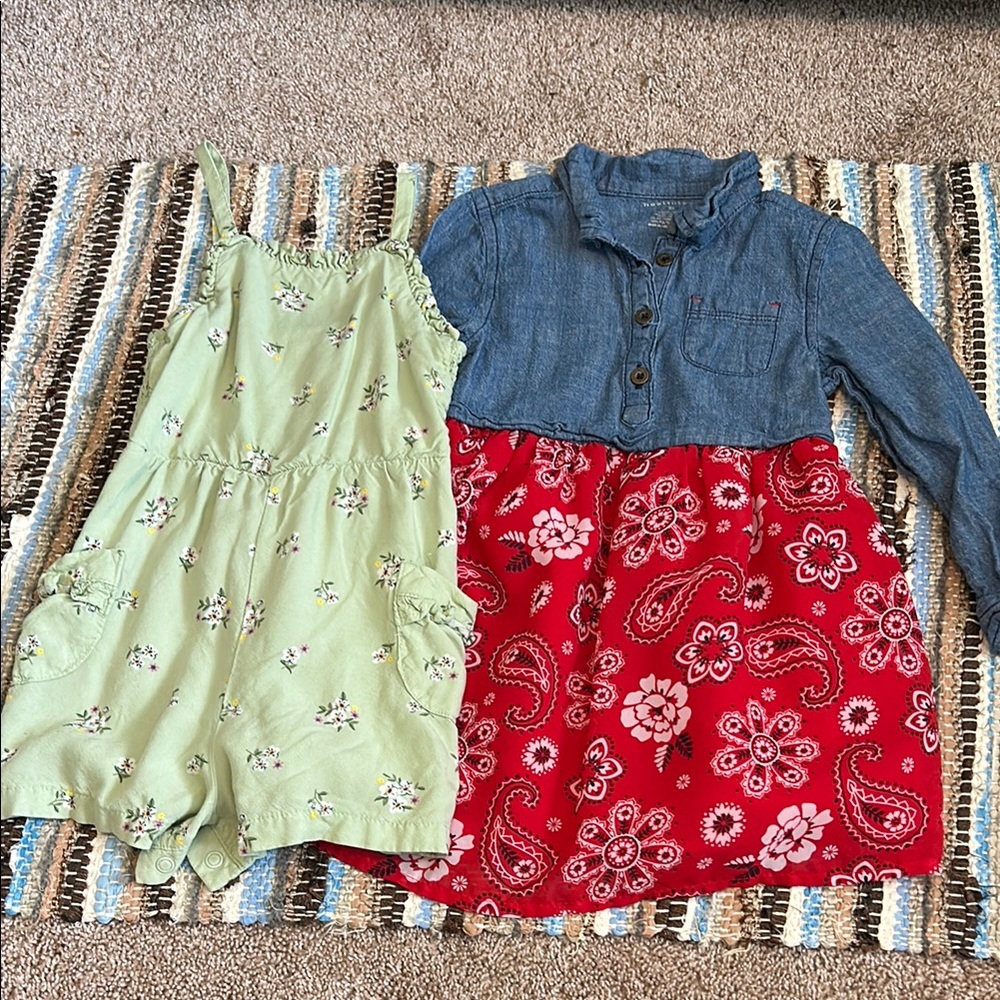 Floral Green Romper and Red Paisley Dress